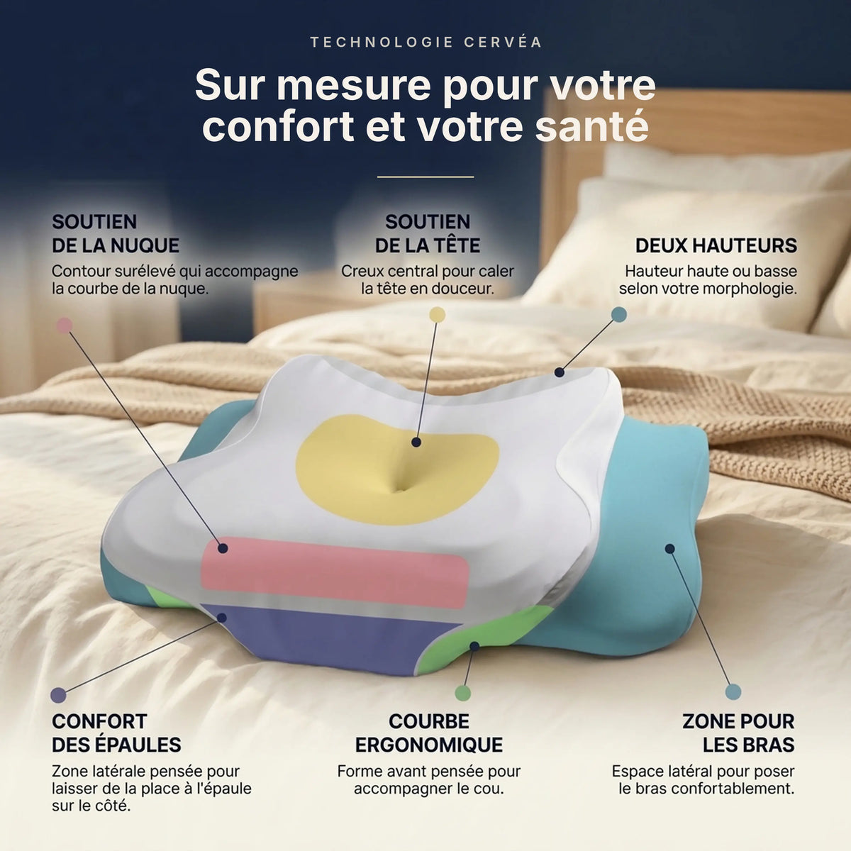 Halo par Maison Cervéa® — Oreiller ergonomique nouvelle génération