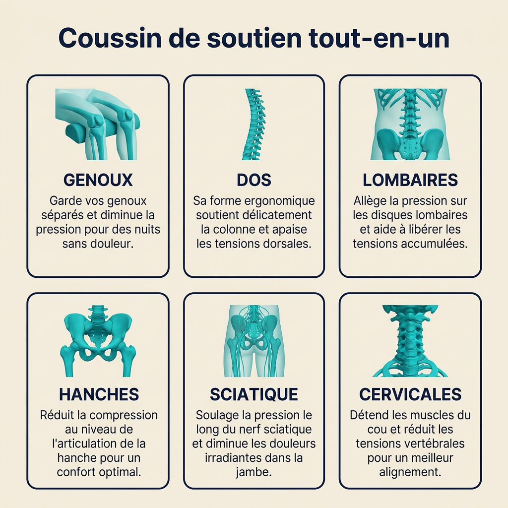 Coussin pour genoux pour dormeurs lateraux