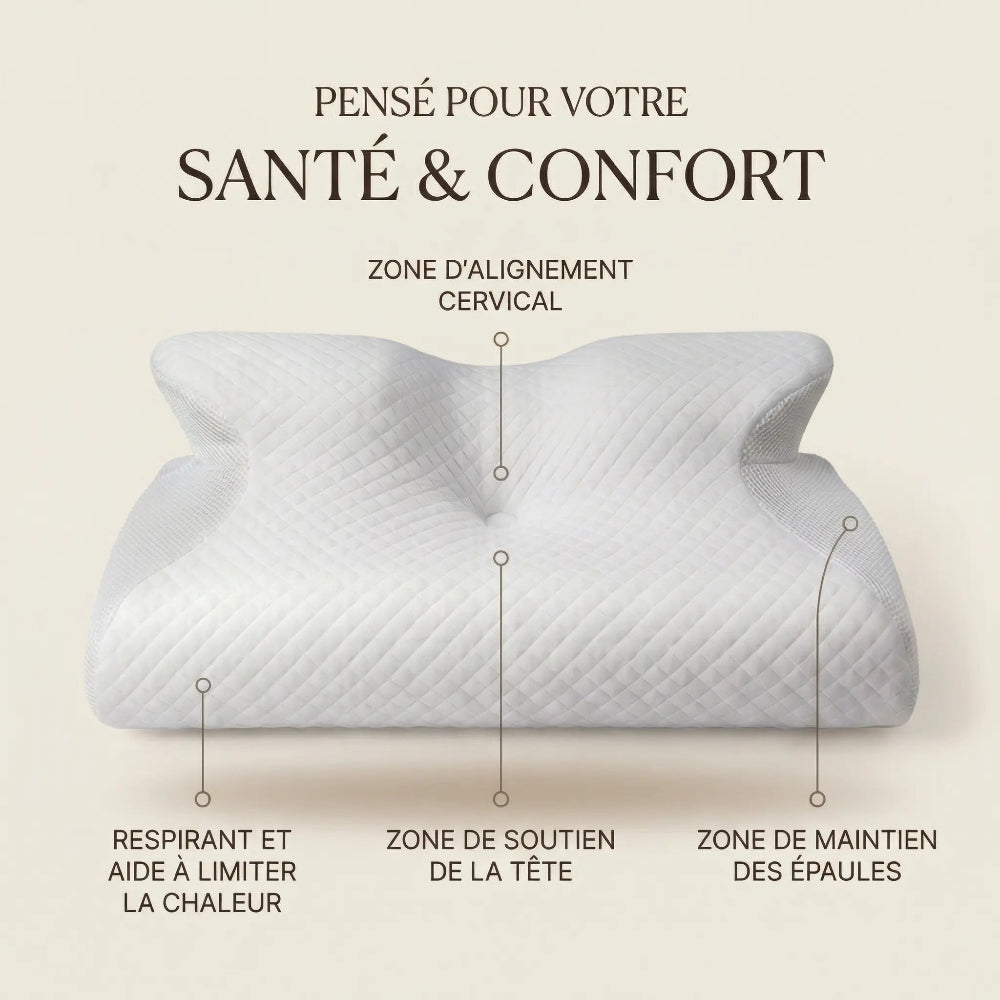oreiller cervical blanc face bienfait  et zone 