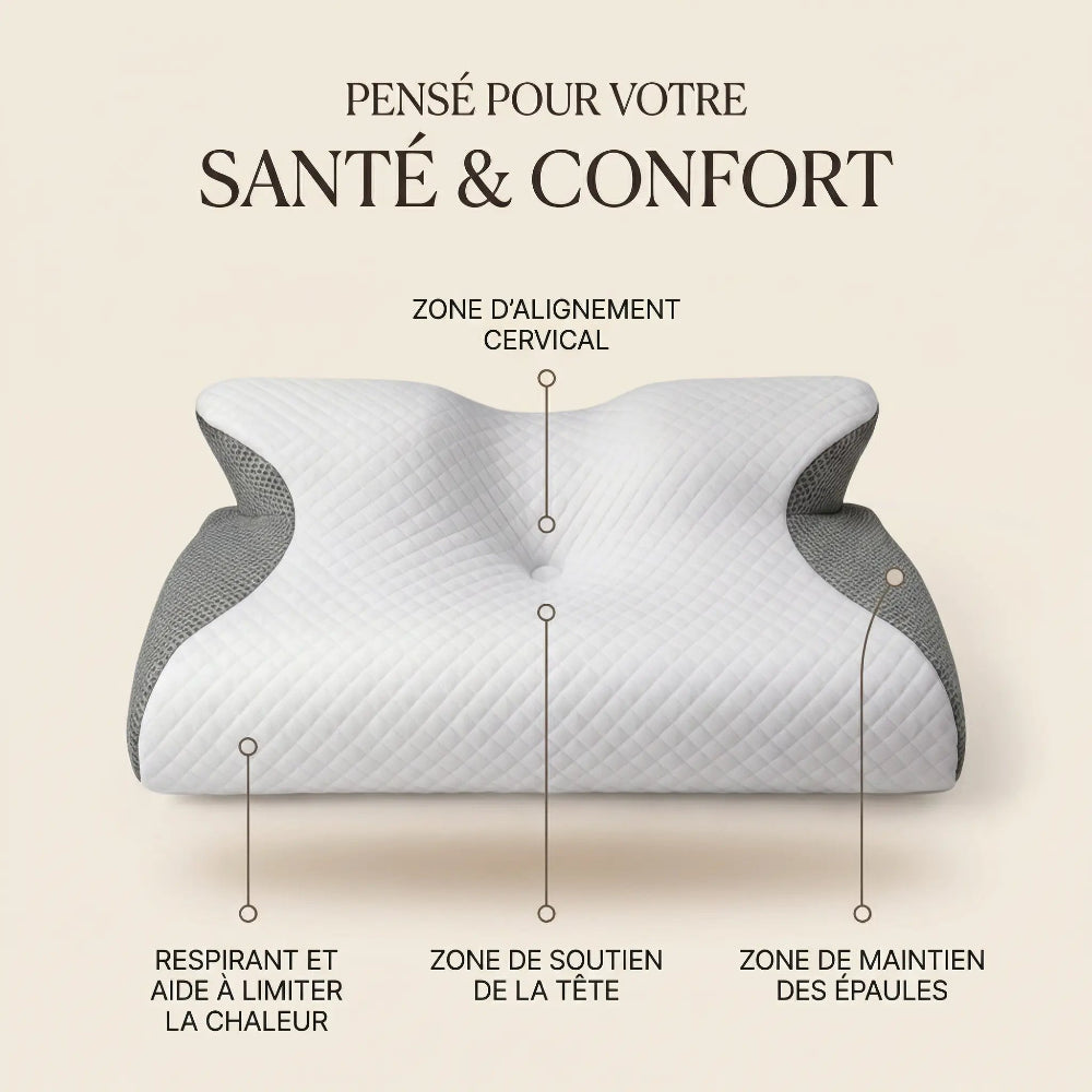 oreiller cervical gris face bienfait et zone 