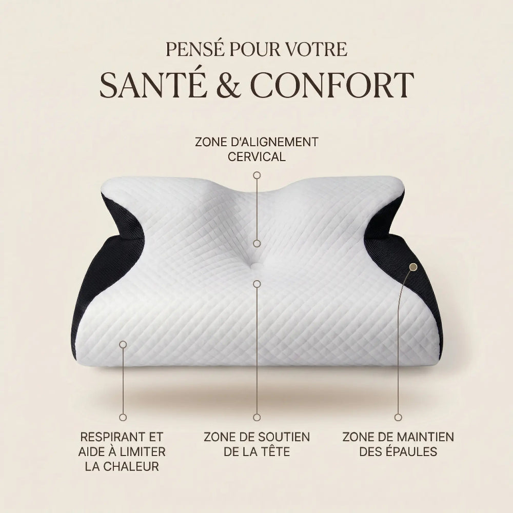 oreiller cervical noir face bienfait et zone  
