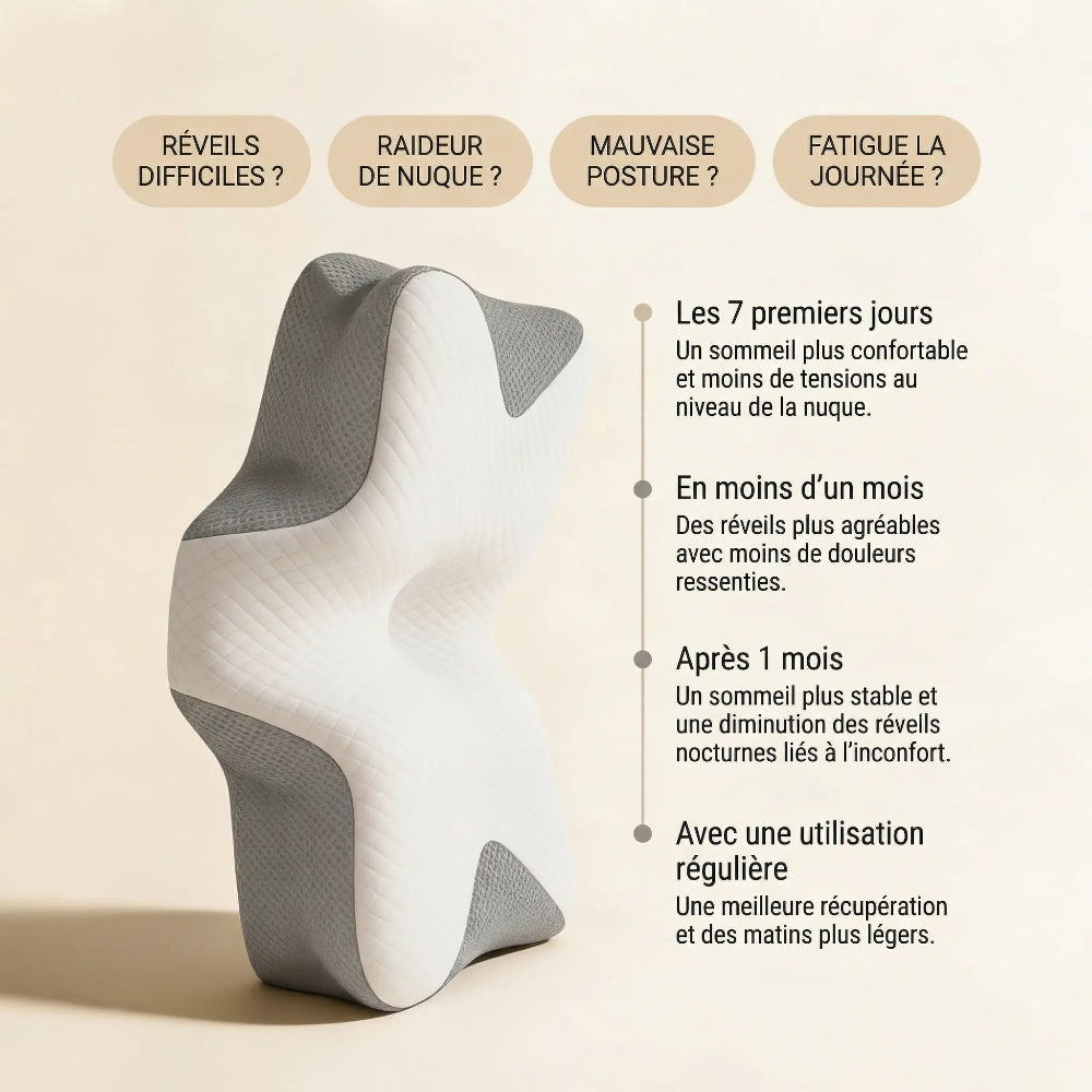 oreiller ergonomique cervical gris timeline de face